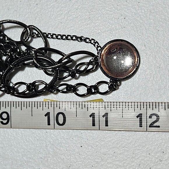 Elegant Glass Cabochon Black Chain Layered Bib Necklace Statement Jewelry Women - Picture 5 of 5